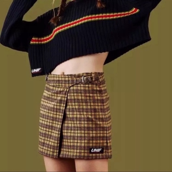 UNIF Dresses & Skirts - UNIF Clothing Co Wool Blend Plaid Mini Skirt • Size XS Adjustable with Belt